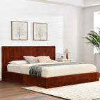 YUHUASHI King Size Storage Bed Frame, Vertical Striped headboard with Delicate Velvet Fabric, Hydraulic Lift for Storage, no Box Spring Needed, no Noise (OCHER, King (U.S. Standard))