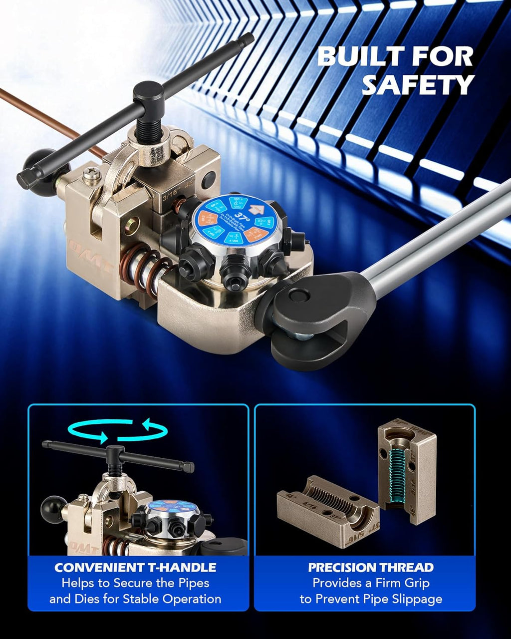Orion Motor Tech Brake Line Flaring Tool Kit, 45 & 37 Degree Flaring Tool Set, Single Bubble Double Flare Tool Kit for Brake Lines, Professional Brake Flare Tool Kit for 3/16" 1/4" 5/16" 3/8" Tubes