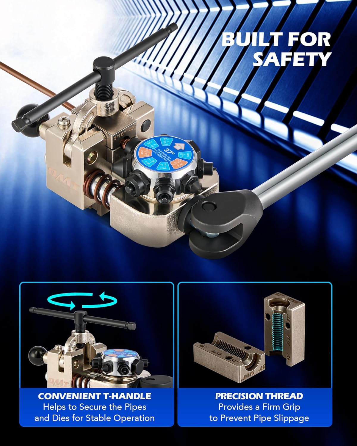 Orion Motor Tech Brake Line Flaring Tool Kit, 45 & 37 Degree Flaring Tool Set, Single Bubble Double Flare Tool Kit for Brake Lines, Professional Brake Flare Tool Kit for 3/16" 1/4" 5/16" 3/8" Tubes