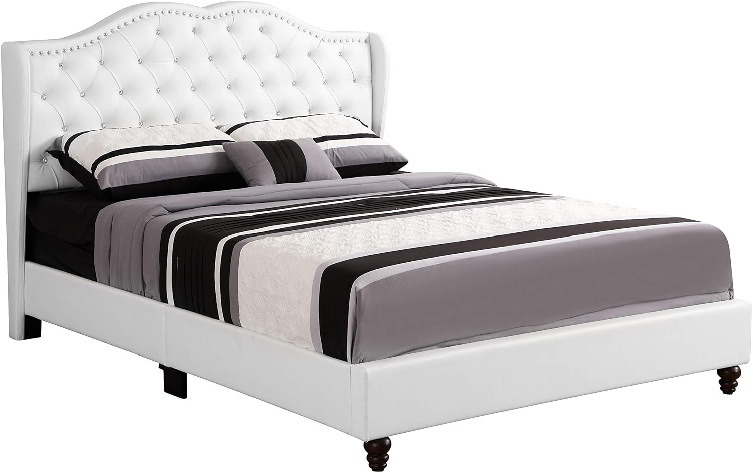 GDFStudio PU Upholstered Bed Frame with Padded Wingback Headboard, Transitional Platform Design, Box Spring Required, Easy Assembly, Full Size Bed for Modern and Classic Bedrooms,50" H White