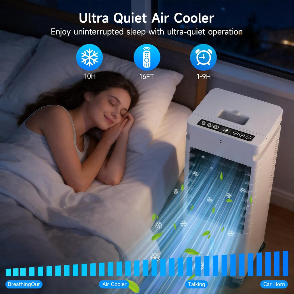 Portable Air Conditioners, 3-IN-1 Evaporative Air Cooler,Cooling Fans that Blow Cold Air with 60° Oscillation,9H Timer,3 Modes & 12 Speeds, 8 Ice Packs, Windowless Portable AC for Room,Bedroom,Office