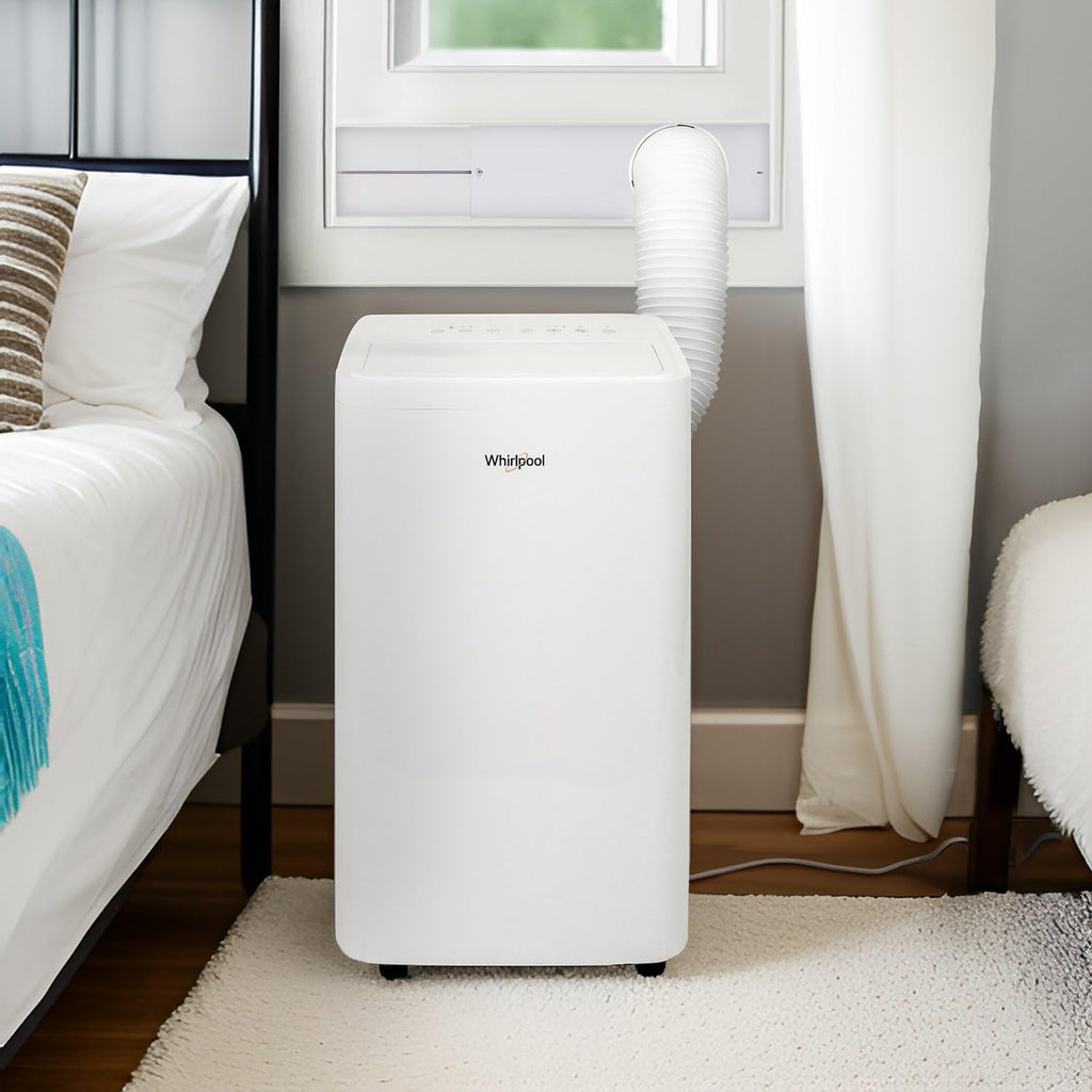 Whirlpool 12,000 BTU Portable Air Conditioner with Dehumidifier for Living Room, Apartment, or Bedroom, 115V, Portable AC for Medium Rooms up to 550 Square Feet with Remote, 3 Speeds, and Timer, White