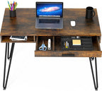 SHW Home Office Computer Hairpin Leg Desk with Drawer, Rustic Brown