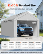 VEVOR Carport Replacement Canopy Cover, 13 x 20 ft Potable Garage Tent Top Tarp with Sidewalls, UV-Resistant & Waterproof, Heavy Duty Car Shelter Tarp with Ball Buggees, Grey, Frame Not Included