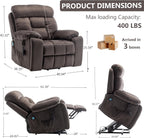 Oversized Power Recliner Chair for Elderly, Big and Tall Electric Lift Recliners with Massage and Heat, Overstuffed Wide Large Living Room Reclining Sofa, Hidden Cup Holder, Velnet Dark Brown