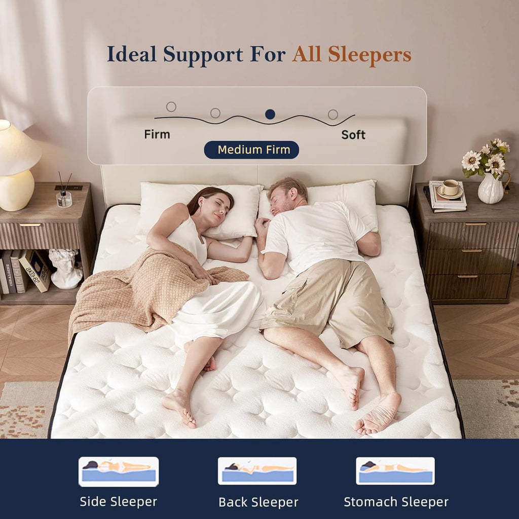 HELFIM® Queen Mattress - 12 Inch Medium Firm Ergonomic Mattress, Hybrid Zoned Pocket Springs with Memory Foam for Spinal Support & Motion Isolation - CertiPUR-US Certified, 365-Night Trial