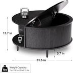 Round Coffee Table, 31.5" Fluted Center Table with Storage, Lift-Top Coffee Table with Adjustable Footpads, Sliding Door, Mid-Century Modern Center Table for Living Room, Small Space (Black)