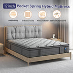 Firm King Mattress,12 Inch King Size Hybrid Mattress with Extra Lumbar Support for Back Pain Relief, Cool Sleep, Edge Support, Firm Pocket Spring with Motion Isolation, Fiberglass-Free
