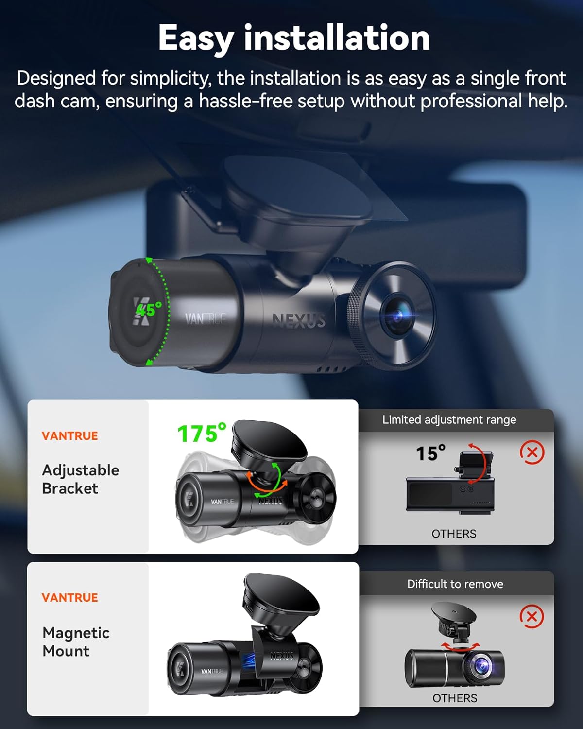 Vantrue N2X 2.7K Dash Cam Front and Inside  5G WiFi Dual Dash Camera for Car with HDR IR Night Vision  STARVIS 2  GPS  2.5K/60FPS  G-Sensor  24/7 Parking Mode  Voice Control  Support 512GB Max