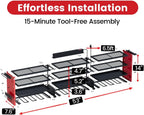 53" Power Tool Organizer Wall Mount with Power Strip, Heavy Duty Metal Tool Shelf, 400lbs Capacity for Cordless Drills, Batteries & Garage Storage (12 Slots with 8 Outlets Power Strip)