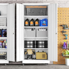 Greenvelly 73" Storage Cabinet with Wheels,Metal Rolling Garage Cabinet with Locking Doors and 4 Adjustable Shelves for Home,Kitchen,Office,Warehouse(32" W x 16" D, White)