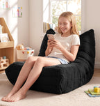 Hobestluk Bean Bag Chair with Memory Foam Ultra Soft Faux Fur Fabric Ergonomic Design Small Bean Bag Couch Beanbag Chair for Living Room Bedroom Playroom(Black Plush Medium)
