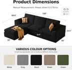 108'' Boneless Cloud couches for Livingroom,Sectional L-Shape Couch with Ottoman,3 Seater Convertible Modular Soft Sofa,White (Black)