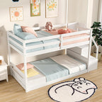 Giantex Twin Over Twin Bunk Bed with Stairs, Solid Wood Floor Bunk Bed with Storage Staircase & Full-Length Guardrails, Low Bunk Bed with for Kids, Teens, Adults, Dorm, Small Space, White