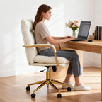 Leather Home Office Desk Chair, Executive Comfy Desk Chair with Support Armrests, Swivel Wheels, Height Adjustable, Mid Back, 360 Swivel, Computer Chair for Office Room, White