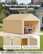 VEVOR Carport Replacement Canopy Cover, 10 x 20 ft Potable Garage Tent Top Tarp with Sidewalls, UV-Resistant & Waterproof, Heavy Duty Car Shelter Tarp with Ball Buggees, Beige, Frame Not Included