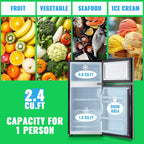 DEMULLER 2.4 Cu.Ft Mini Fridge with Freezer & Double Door Small Tiny Size Refrigerator with 7 Temperature Control Knob Only Suitable for One Person Use Black