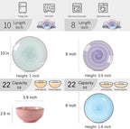 Selamica Ceramic Plates and Bowls Set, 24 Pieces Dinnerware Sets for 6, Scratch Resistant Dishes Set, Handpainted Swirl with Spot Dishwasher & Microwave Safe, Gradient Color