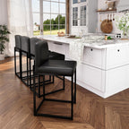ALPHA HOME 24 Inch Bar Stools, Kitchen Counter Stools with Backs, Black Bar Stools Set of 4, PU Leather Barstools, Kitchen Stools with Back&Upholstered Footrest, Sturdy Chromed Metal Steel Frame
