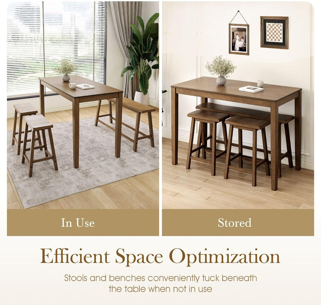 Sophia & William Dining Table Set for 4, Counter Height Table and Chairs Set of 4, Wood Kitchen Table Set with Bench and Chairs, Rectangular Breakfast Dining Set Space Saving,Rustic Caramel
