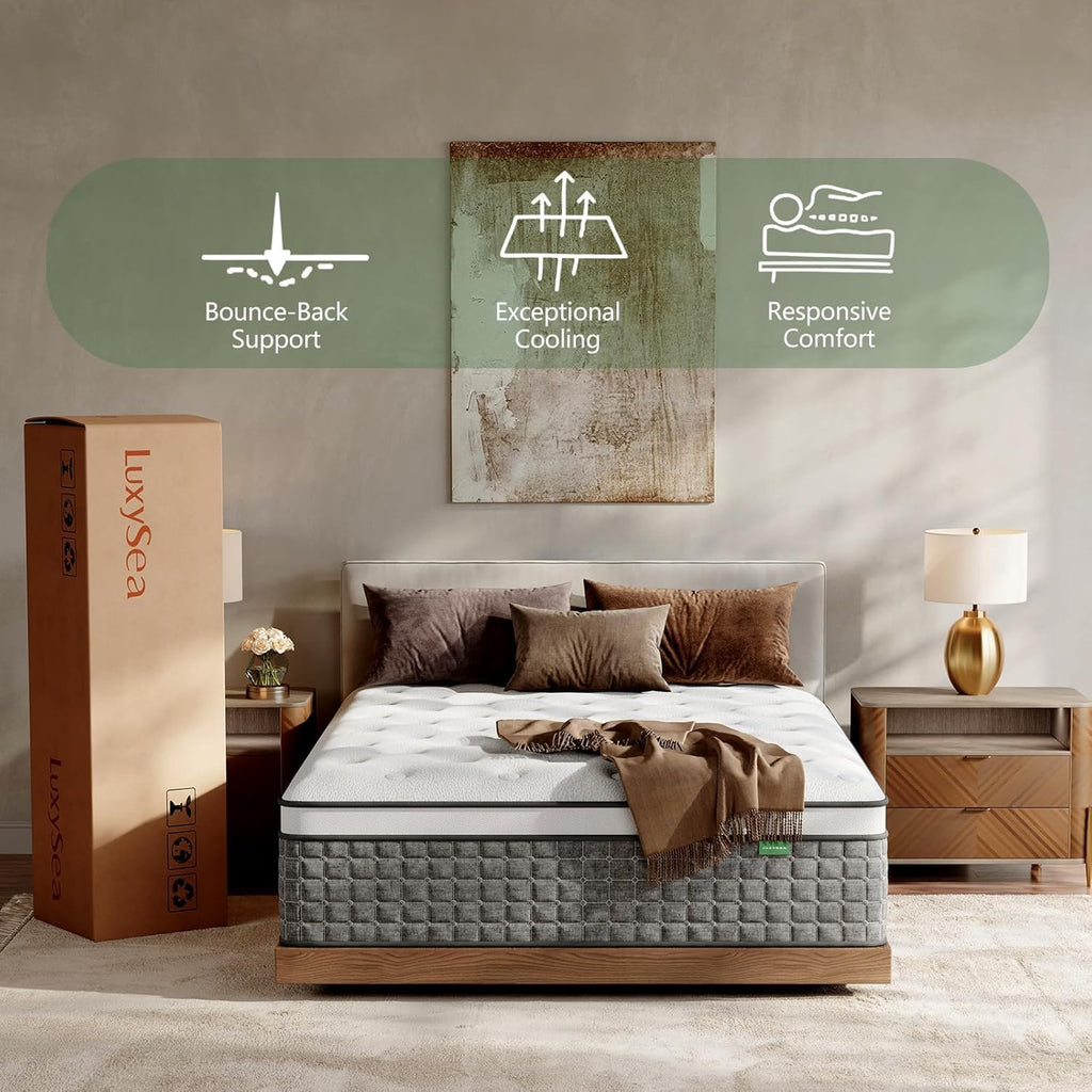 King Size Mattress, Medium Firm 14 Inch Hybrid Mattress King Size in a Box - Memory Foam & Pocket Springs for Back Pain Relief, Fiberglass Free, Motion Isolation, CertiPUR-US & OEKO-TEX Certified