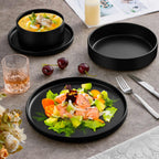 Herogo Dinnerware Sets with Pasta Bowls for 2, 8 Piece Dinner Salad Plates and Cereal Bowls, Stoneware Serving Dishes Dinner Ware for Home Kitchen, Dishwasher & Microwave Safe Dishware, Matte Black