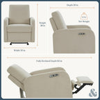 Nurture& The Porto Power Glider Recliner for Nursery | Modern Glider Chair with Power Recline | Built - in USB Charging Port | Space-Saving Design for Small Nurseries and Shared Spaces, Ivory