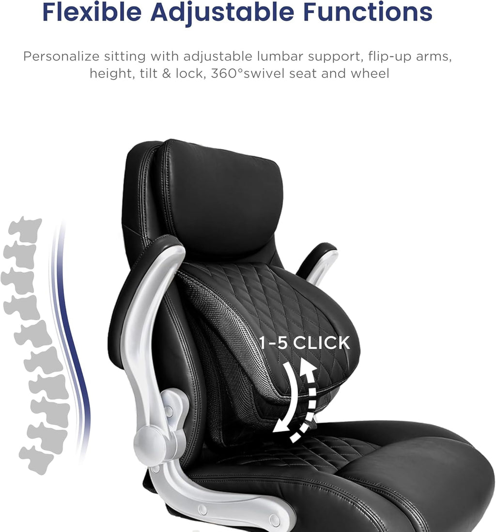 Nouhaus Ergonomic Office Chair Premium Microfiber Leather Adjustable Lumbar Support & Armrests, High Back Comfy Desk Gaming Chairs Executive Computer Swivel Chair Tilt Function(Posture,Black)