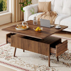 40" Lift Top Coffee Table, 4 in 1 Multi-Function Coffee Tables with Storage Drawers and Lift Tabletop, Mid Century Modern Dining Table Fluted Center Table for Living Room, Walnut
