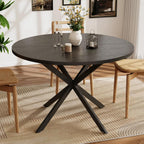 Vantic 47" Round Dining Table for 4-6 People, Modern Wood Kitchen Table for Small Space, Circle Dining Table with Metal Base for Kitchen & Living Room, Black