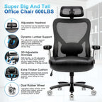 Super Big and Tall Office Chair 700lbs, Heavy Duty Executive Computer Chair with Rubber Wheels 3D Flip Arms, Ergonomic Mesh High Back Desk Chair, Extra Wide Seat Adjustable Lumbar Support and Headrest