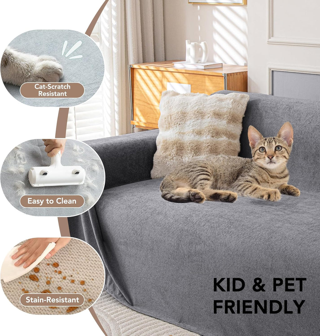 Waterproof Couch Covers for 4 Cushion, Non Slip Cat-Scratch Resistant Sofa Couch Covers for Dogs, L Shape Sectional Protectors Slipcovers, Large Furniture Covers for Pets, 91" x 150", Grey