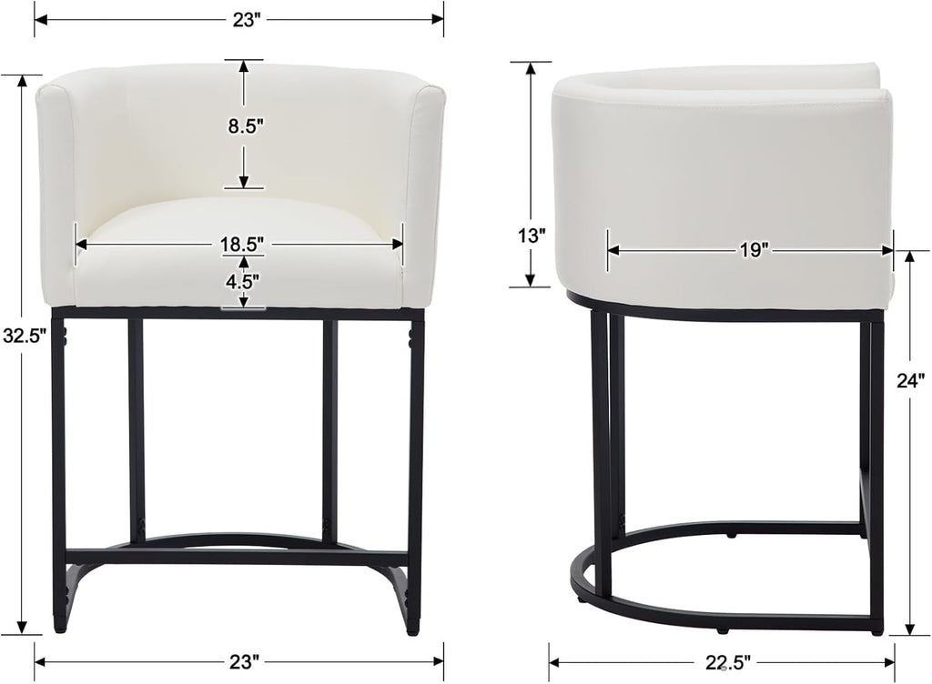 Modern Counter Height PU Leather Upholstered Bar Stools Set of 3, 24" Kitchen Counter Island Stools Bar Chairs with Black Metal Frame, White
