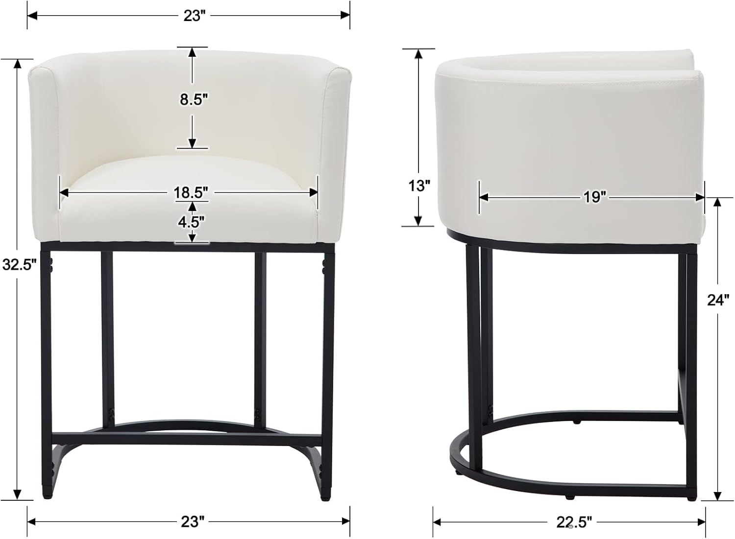 Modern Counter Height PU Leather Upholstered Bar Stools Set of 3, 24" Kitchen Counter Island Stools Bar Chairs with Black Metal Frame, White