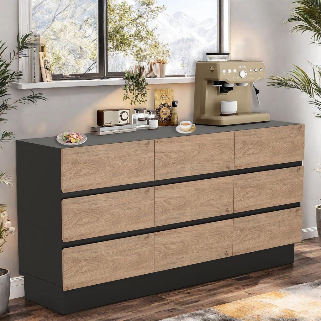 Modern Dresser for Bedroom, Closet Organizers and Storage with 9 Drawers .63''Large Storage Organizer for Living Room, Bedroom, Oak