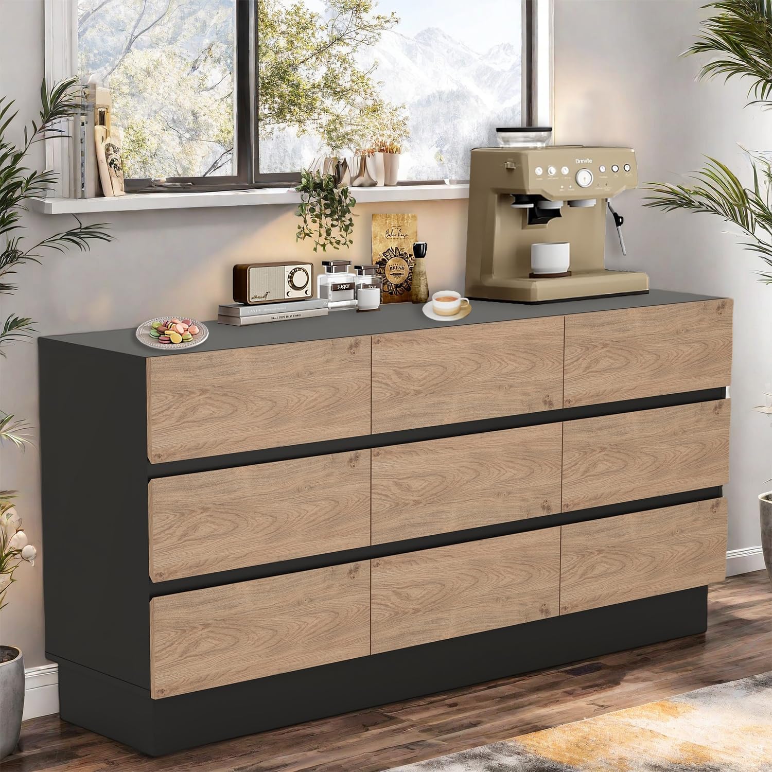 Modern Dresser for Bedroom, Closet Organizers and Storage with 9 Drawers .63''Large Storage Organizer for Living Room, Bedroom, Oak