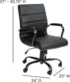 Flash Furniture Whitney Mid-Back Swivel LeatherSoft Desk Chair with Padded Seat and Armrests, Adjustable Height Padded Office Chair, Black