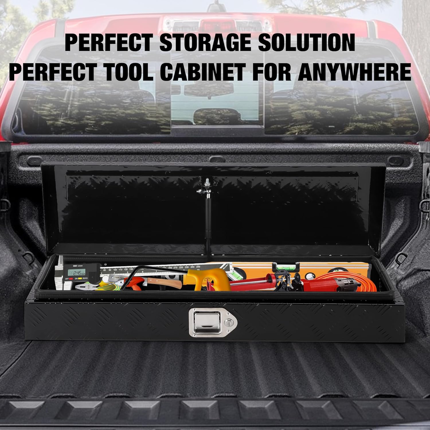 Garvee Aluminum Truck Bed Tool Box, 34.5 x 13 x 6.5 in Diamond Plate Tool Box Chest Box Pick Up Truck Bed RV Trailer Toolbox Storage with Side Handle and Lock Keys