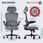 TRALT Office Chair Ergonomic Desk Chair, 330 LBS Home Mesh Office Desk Chairs with Wheels, Comfortable Gaming Chair, High Back Office Chair for Long Hours (Dark Grey)