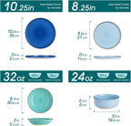 vancasso Bonita Dinnerware Sets 24 Pieces, Blue Stoneware Dishes Set for 6, Dinner Platers with Bowls Set, Dishwasher and Microwave Safe