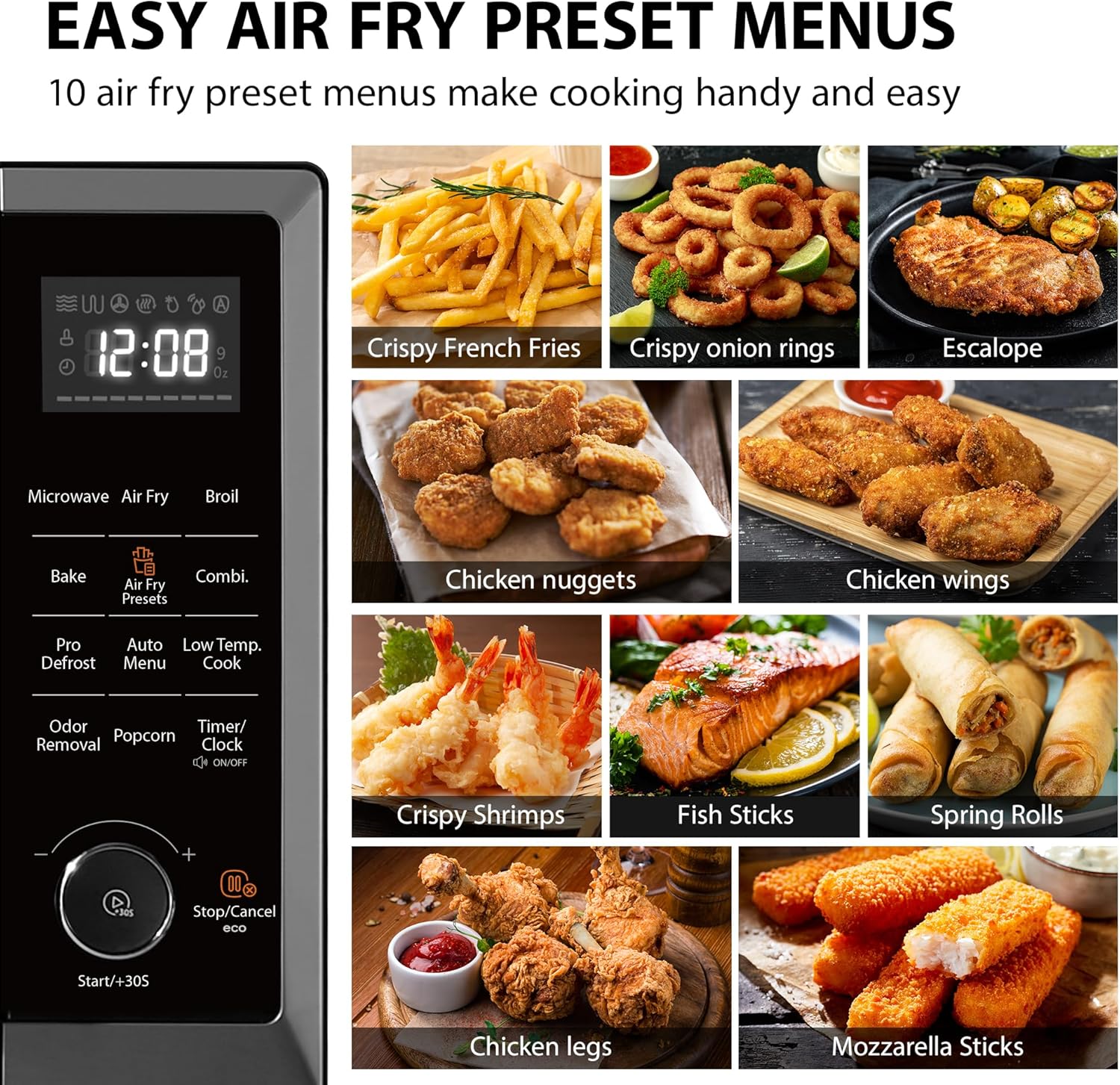 TOSHIBA Air Fryer Combo 8-in-1 Countertop Microwave Oven, with Convection, Broil, Odor Removal Mode, 12.4" Position Memory Turntable, Child-Lock, 1.0 Cu.ft, Black Stainless Steel, ML2-EC10SA(BS)