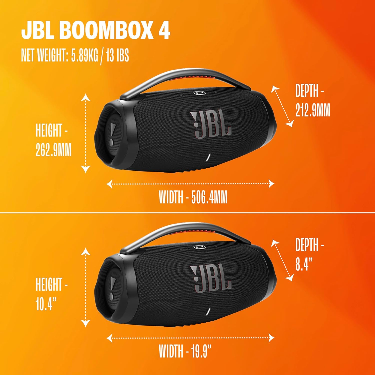 JBL Boombox 4 - Most Powerful Portable Waterproof Speaker with Massive Pro Sound  Up to 34 Hours of Playtime  & Multi-Speaker Connection by Auracast™ (Black)