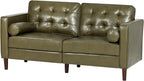67" Premium Faux Leather 2-Seater Sofa with 2 Bolster Pillows and Tufted Backrest, Mid-Century Modern Loveseat Sofa, Luxury Couch for Living Room, Bedroom, Office, Olive Green