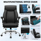 Office Chair, Big and Tall Ergonomic Desk Chair, Executive Leather Computer Chair with Adjustable Lumbar Support, Comfy Gaming Chair with Flip Up Arms, Swivel PC Chair with Rocking Function, Black