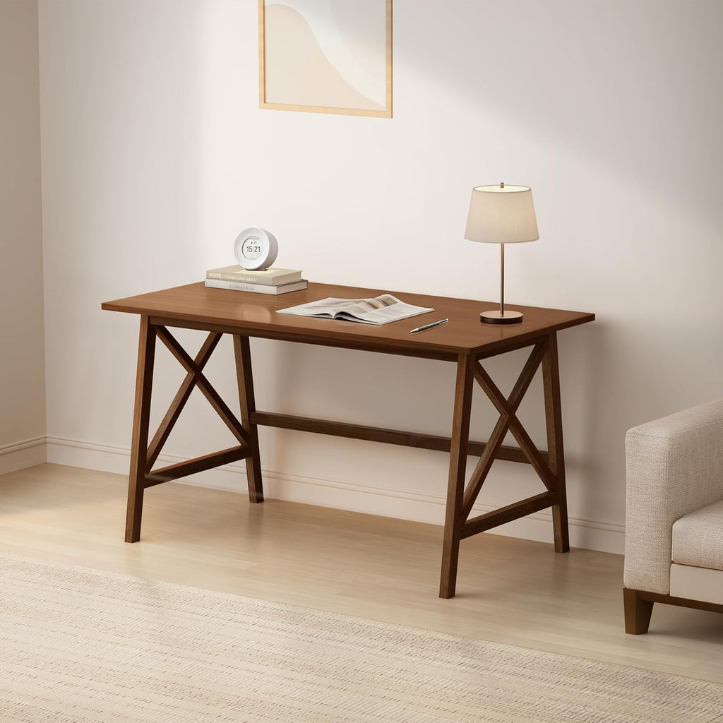 NELYE Modern Solid Wood Desk - 48" Simple Computer Table for Home Office Study Writing Workstation in Walnut, 48" W x 24" D