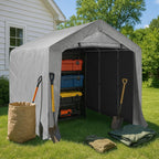 VINGLI 8x12 FT Outdoor Portable Storage Shed, Heavy Duty Bike Tent with Roll-up Zipper Door, Waterproof and UV Resistent Carport for Motorcycle, Garden Tools, Firewood, Gray