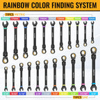 GRENPRO Ratchet Wrenches Set, 23PCS Flex Head Ratcheting Wrench Set Metric and Standard & SAE with Color Ring, 6-18mm & 1/4"-3/4", Mechanics Tool Box Organizer, Large Open End Combination Wrench Sets