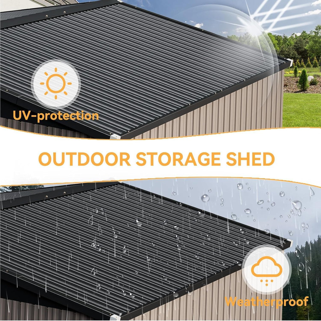 Aoxun 10 x 12FT Outdoor Storage Shed with Double Hinged Large Door Utility Garden Shed with Lockable Door & Sloped Roof Metal Sheds Outdoor Storage for Garden  Backyard  Patio and Backyard  Brown