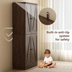 Kitchen Pantry Cabinet, 72” Tall Farmhouse Storage Cabinet with 4 Barn Doors and Adjustable Shelves, Pantry Storage for Kitchen, Living Room, Brown