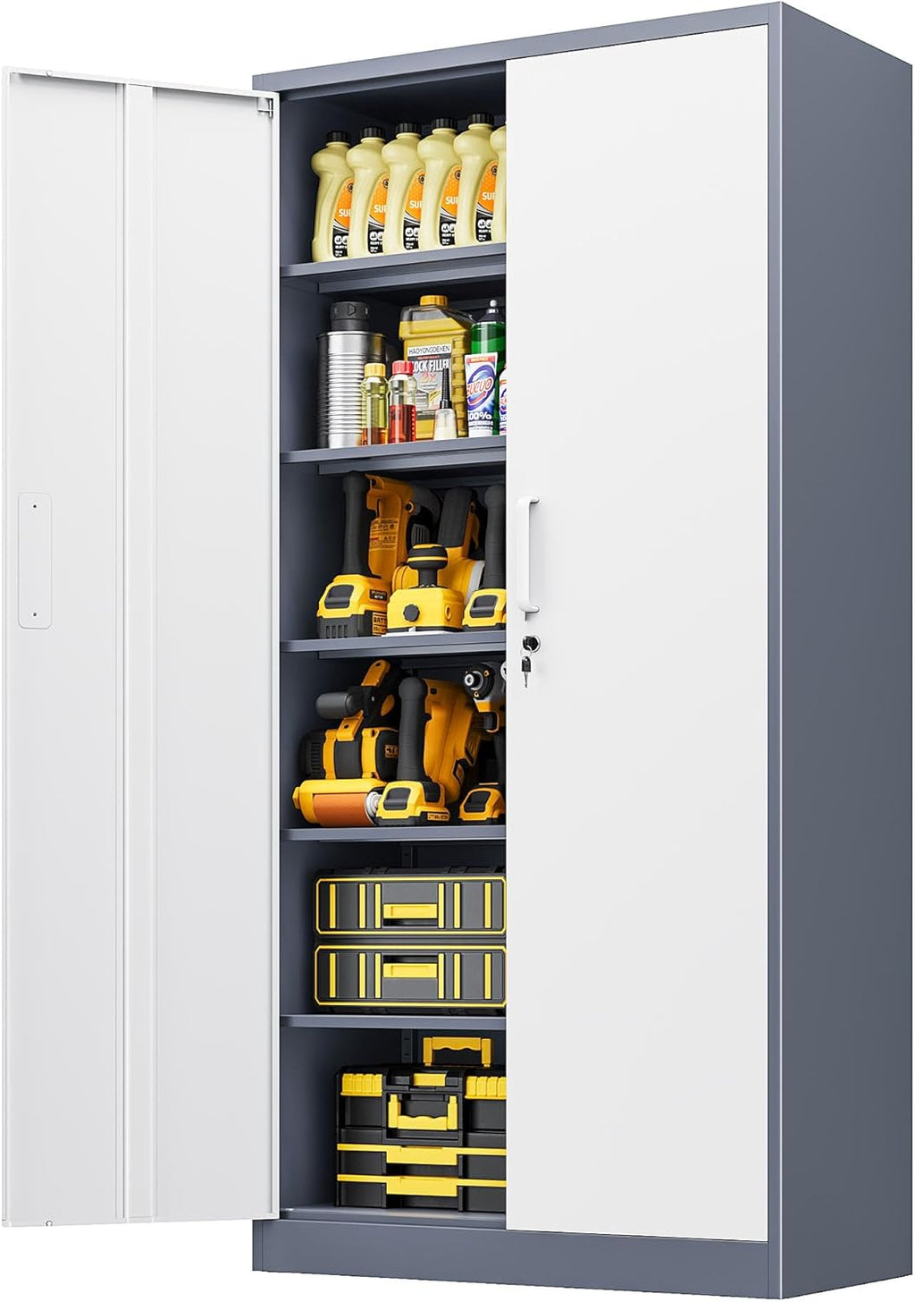 Metal File Cabinet,Locking Storage Cabinet with 2 Doors and 5 Adjustbale Shelves,Steel Tool Cabinet for Garage,Basement,Home Office
